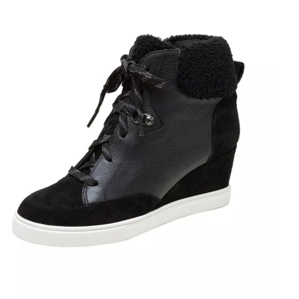NEW Linea Paolo ARDEN Faux Shearling Trimmed Wedge Sneakers. Booties. Size 7.